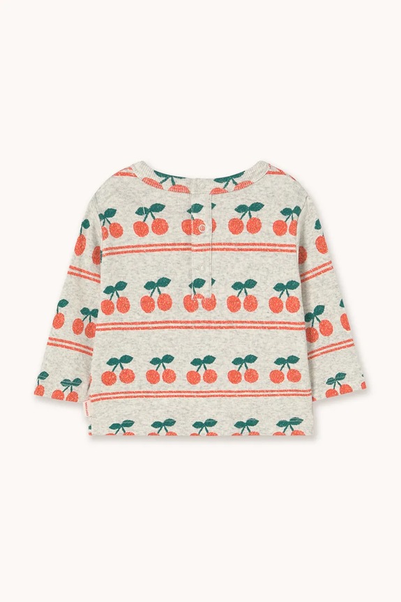 Otroška bombažna majica z dolgimi rokavi Tinycottons CHERRY PATTERN RIB BABY TEE AW25.221 siva AW25