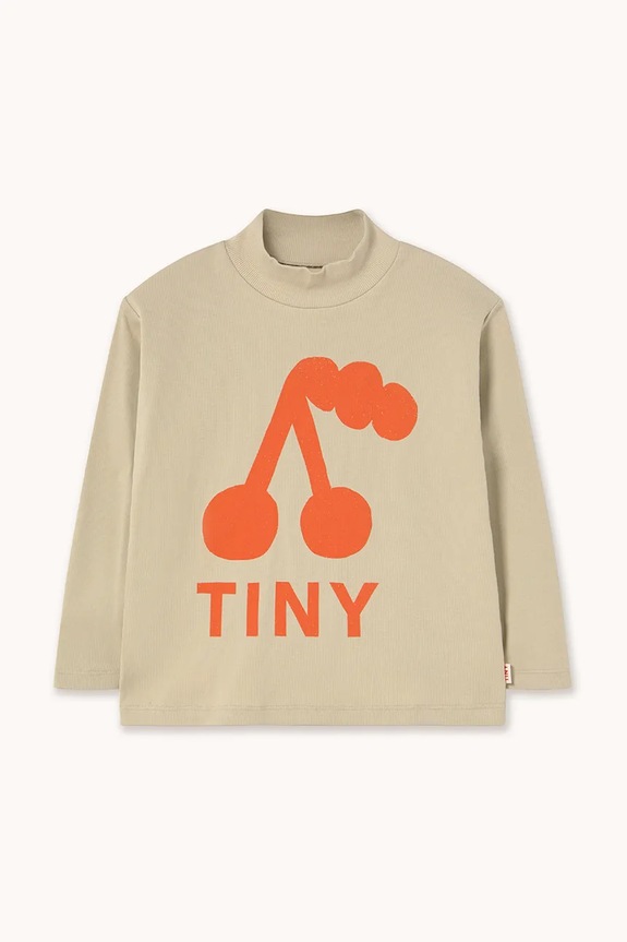 Dječja pamučna majica dugih rukava Tinycottons CHERRY GRAPHIC RIB MOCKNECK pamuk bež AW25.329