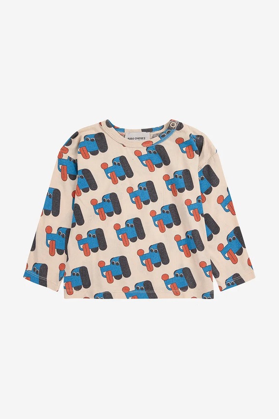 Bobo Choses longsleeve bawełniany niemowlęcy Doggy Mate 225AB033 beżowy AW25