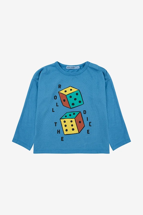 Bobo Choses longsleeve bawełniany niemowlęcy Roll The Dice nadruk niebieski 225AB036