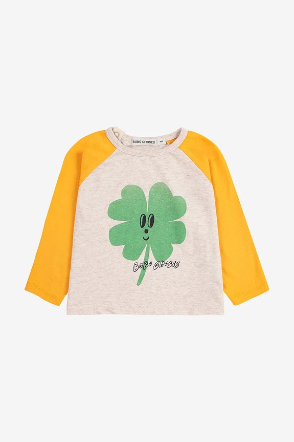 Bobo Choses longsleeve bawełniany niemowlęcy Lucky Clover 225AB041 biały AW25