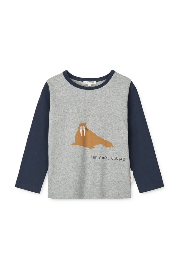 Dječja pamučna majica dugih rukava Liewood Apia Placement Longsleeve T-shirt LW20213.9BYA siva AW25