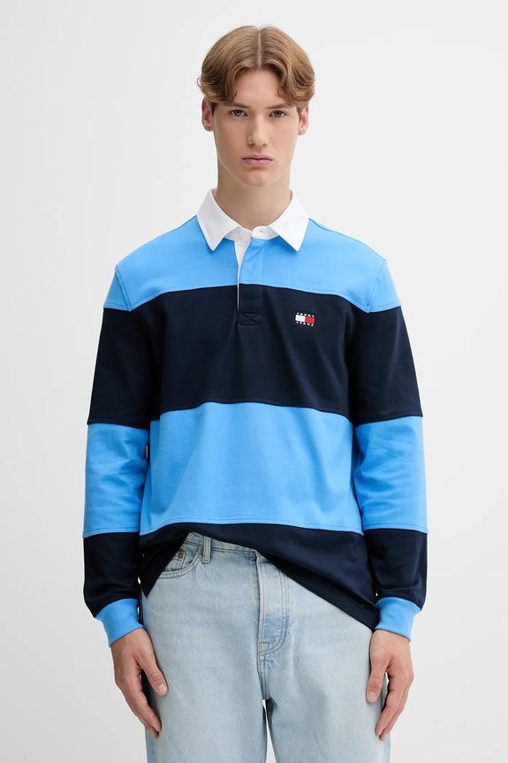 Bavlnené tričko s dlhým rukávom Tommy Jeans relaxed modrá DM0DM21665