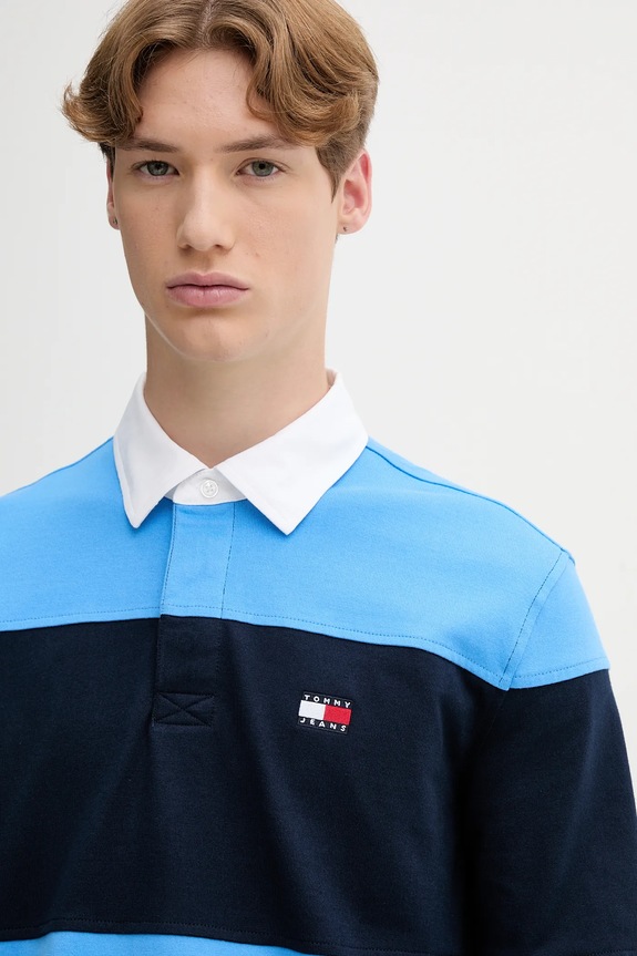 Bavlnené tričko s dlhým rukávom Tommy Jeans modrá DM0DM21665