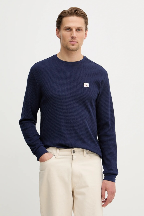 Calvin Klein Jeans longsleeve męski z bawełną granatowy LV040EM217