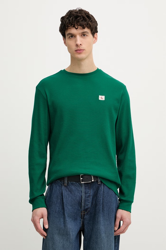 Calvin Klein Jeans longsleeve bărbătesc cu bumbac verde LV040EM217