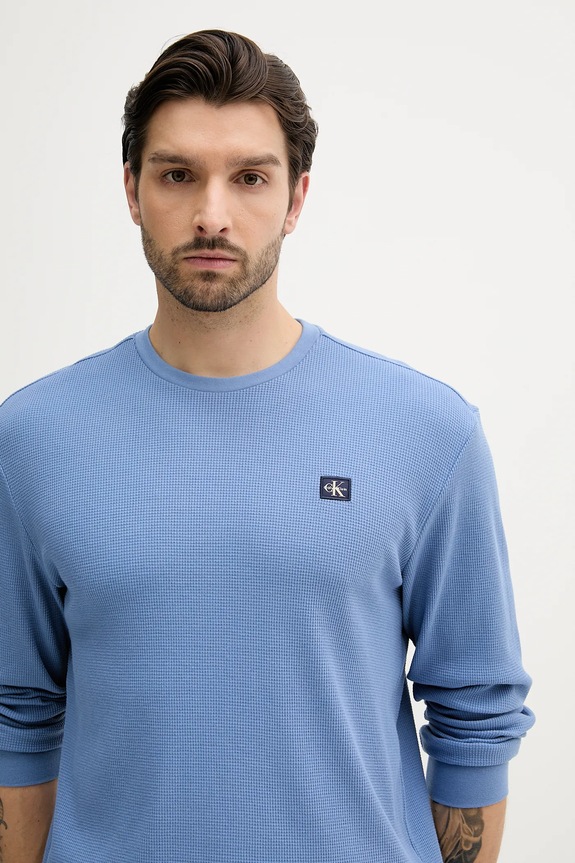 Calvin Klein Jeans longsleeve męski z bawełną niebieski LV040EM217
