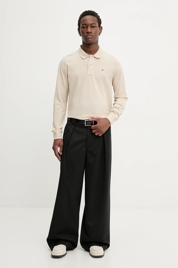 Bavlnené tričko s dlhým rukávom Tommy Jeans DM0DM20232 béžová SS26