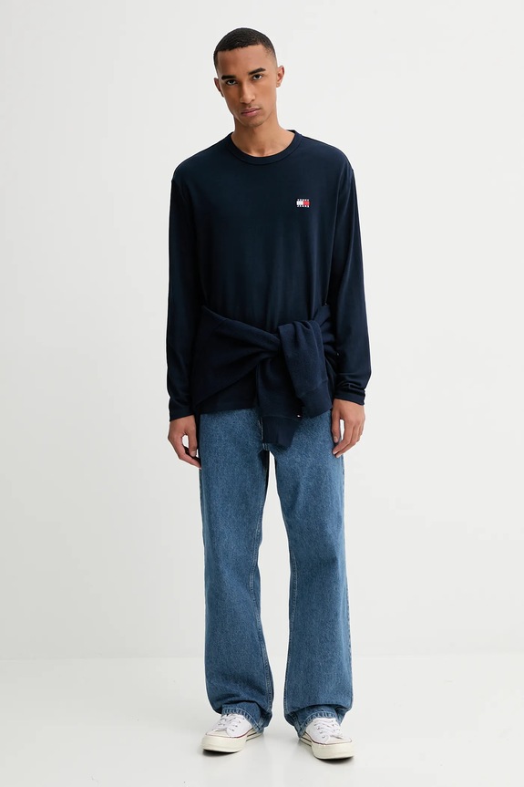 Tommy Jeans блуза с дълги ръкави мъжка от памук DM0DM21974 тъмносин AW25