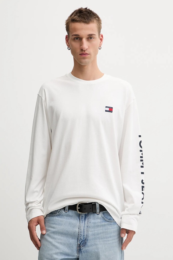Bavlněné tričko s dlouhým rukávem Tommy Jeans regular béžová DM0DM21976