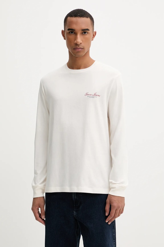 Guess Jeans longsleeve bawełniany nadruk beżowy M5YI03.K8HM0
