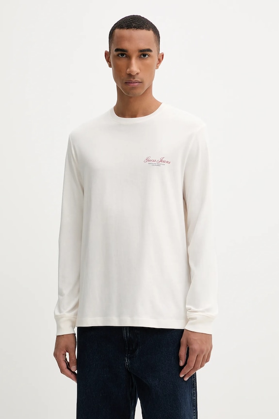 Guess Jeans longsleeve bawełniany nadruk beżowy M5YI03.K8HM0
