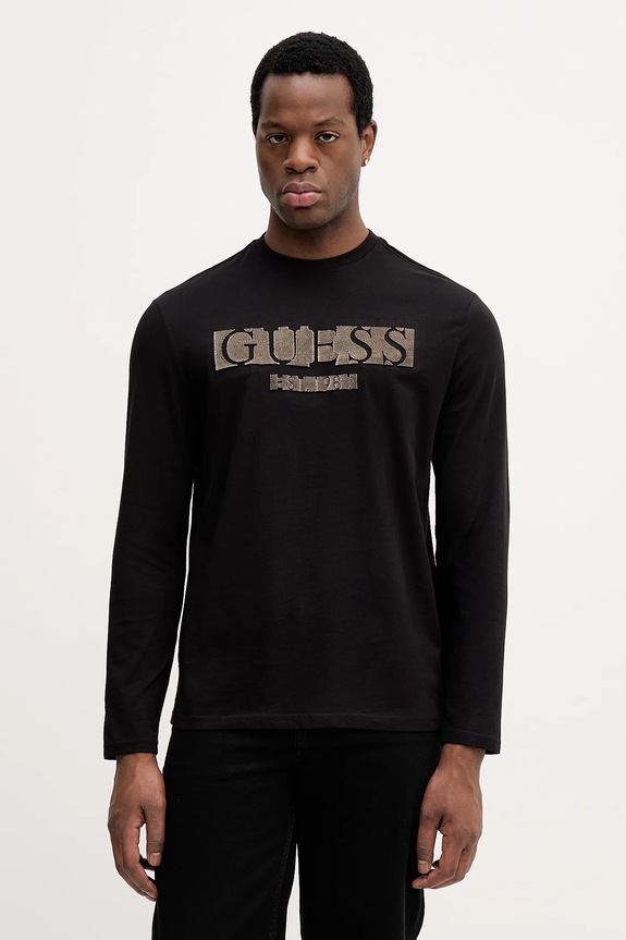 Βαμβακερή μπλούζα με μακριά μανίκια Guess βαμβάκι μαύρο M5BI10.K8FQ4