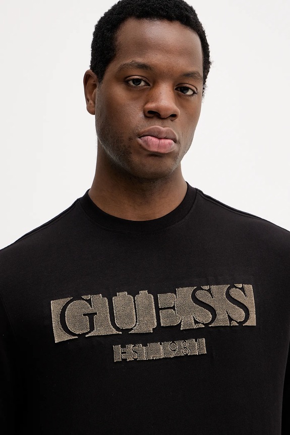 Βαμβακερή μπλούζα με μακριά μανίκια Guess μαύρο M5BI10.K8FQ4