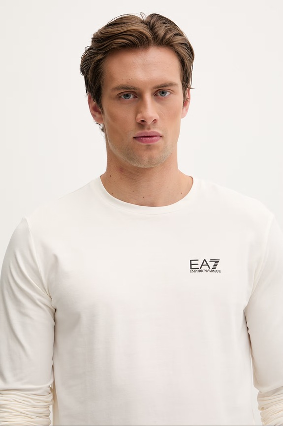 EA7 Emporio Armani majica z dolgimi rokavi moška z bombažem bež PJVQZ.8NPT28