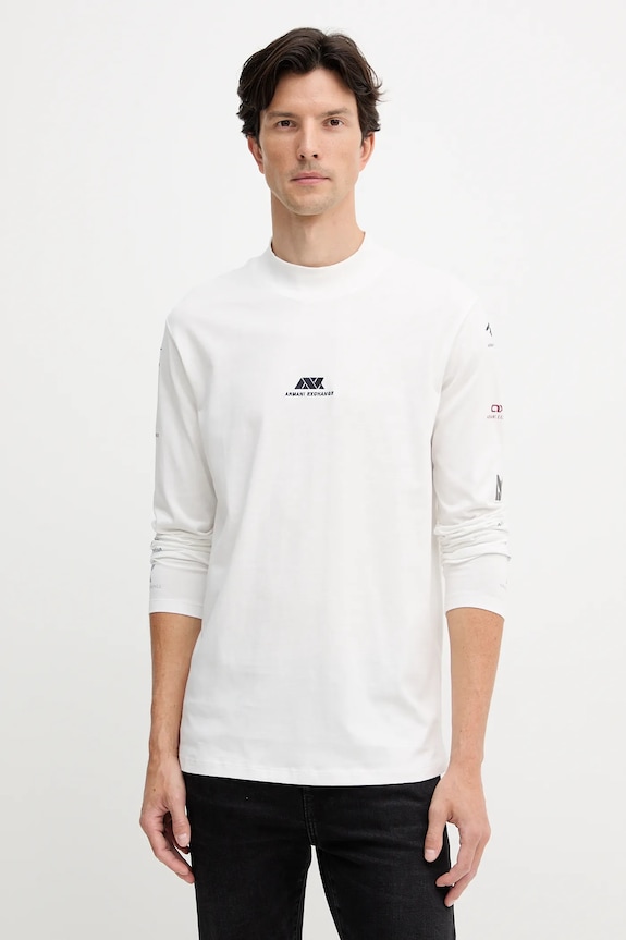 Bavlnené tričko s dlhým rukávom Armani Exchange potlač biela XM001434.AF10362