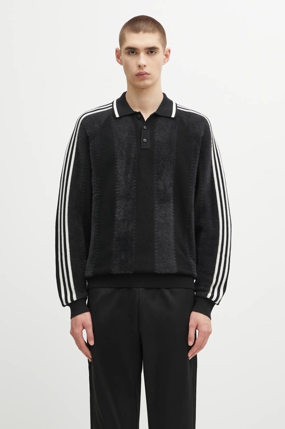 Пуловер с вълна adidas Originals Knitted Jersey със закопчаване черен JX3835