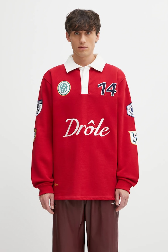 Бавовняний лонгслів Drôle de Monsieur Le Polo Racing бавовна червоний I.PL158.CO127