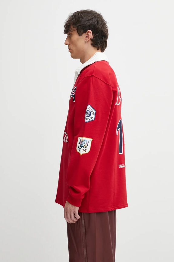Бавовняний лонгслів Drôle de Monsieur Le Polo Racing I.PL158.CO127 червоний AW25