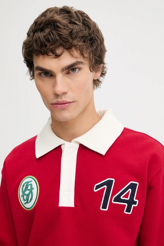 Βαμβακερή μπλούζα με μακριά μανίκια Drôle de Monsieur Le Polo Racing κόκκινο I.PL158.CO127