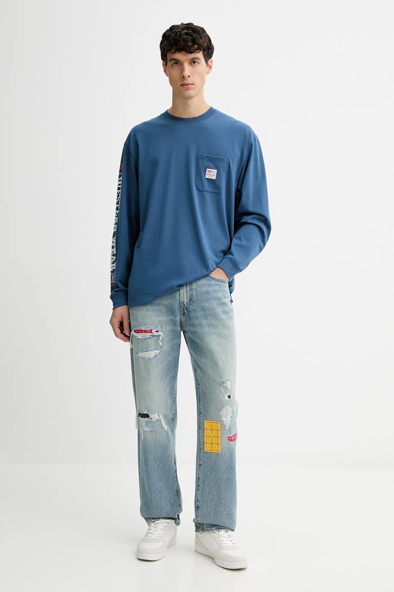 Bombažna majica z dolgimi rokavi Levi's 0034Q modra AW25