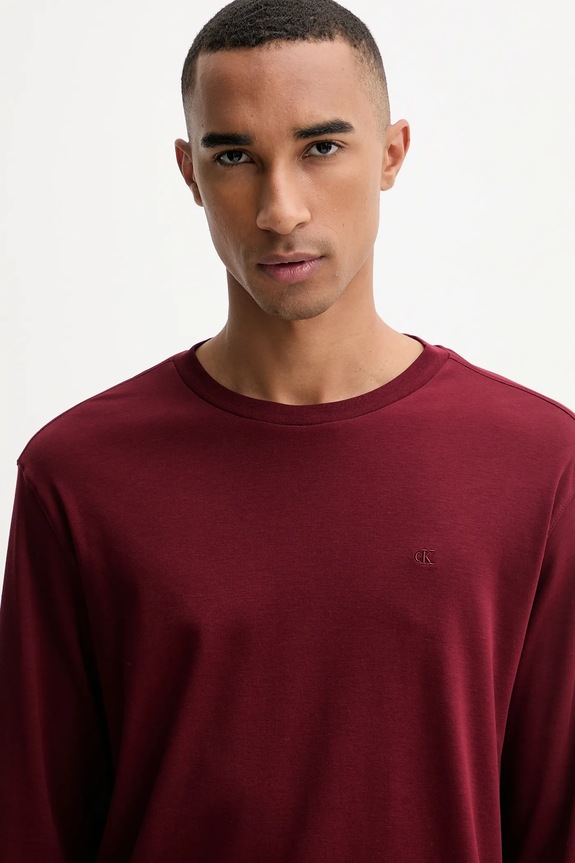 Bavlnené tričko s dlhým rukávom Calvin Klein burgundské LV04LD227G