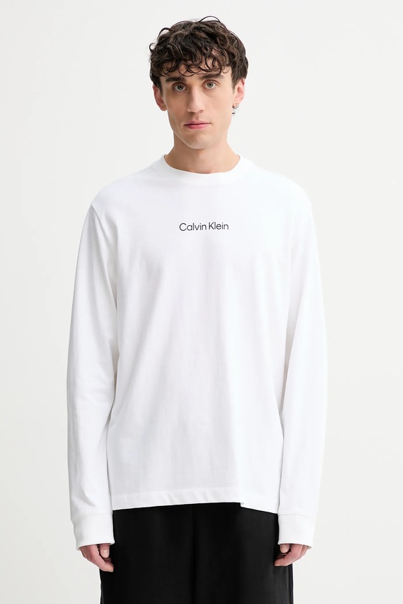 Βαμβακερή μπλούζα με μακριά μανίκια Calvin Klein βαμβάκι λευκό LV04LD232G