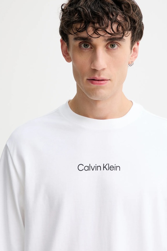 Βαμβακερή μπλούζα με μακριά μανίκια Calvin Klein λευκό LV04LD232G
