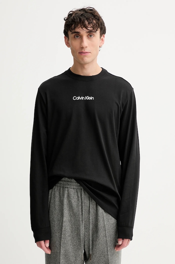 Βαμβακερή μπλούζα με μακριά μανίκια Calvin Klein βαμβάκι μαύρο LV04LD232G