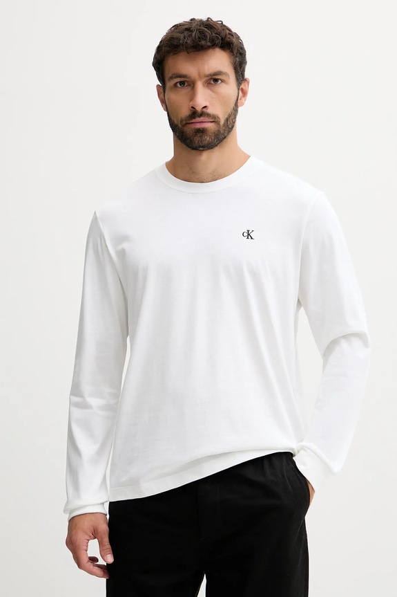 Βαμβακερή μπλούζα με μακριά μανίκια Calvin Klein Jeans βαμβάκι λευκό LV04RD247G