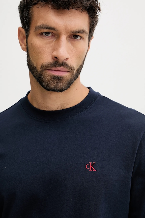 Oblečení Bavlněné tričko s dlouhým rukávem Calvin Klein Jeans LV04RD247G námořnická modř