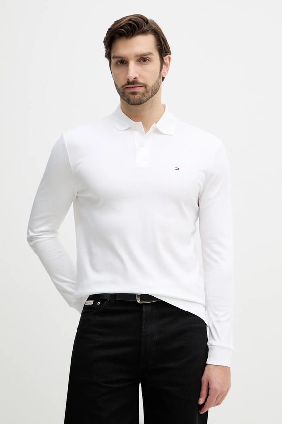 Bavlnené tričko s dlhým rukávom Tommy Hilfiger jednofarebný biela MW0MW37317