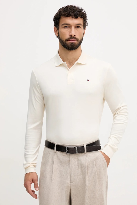 Pamučna majica dugih rukava Tommy Hilfiger bez uzorka bež MW0MW37317