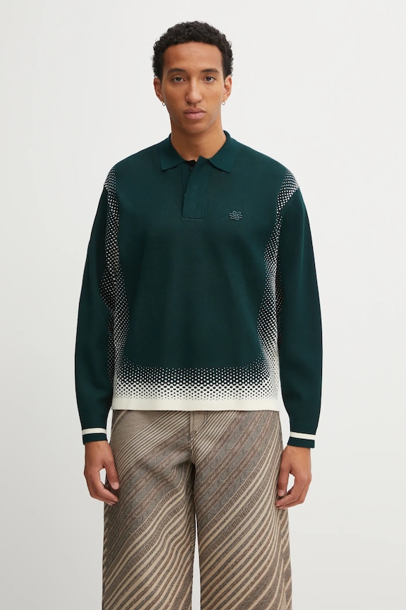 Filling Pieces Knit Shirt Rugby sweter z wiskozą męski zielony 422571500243