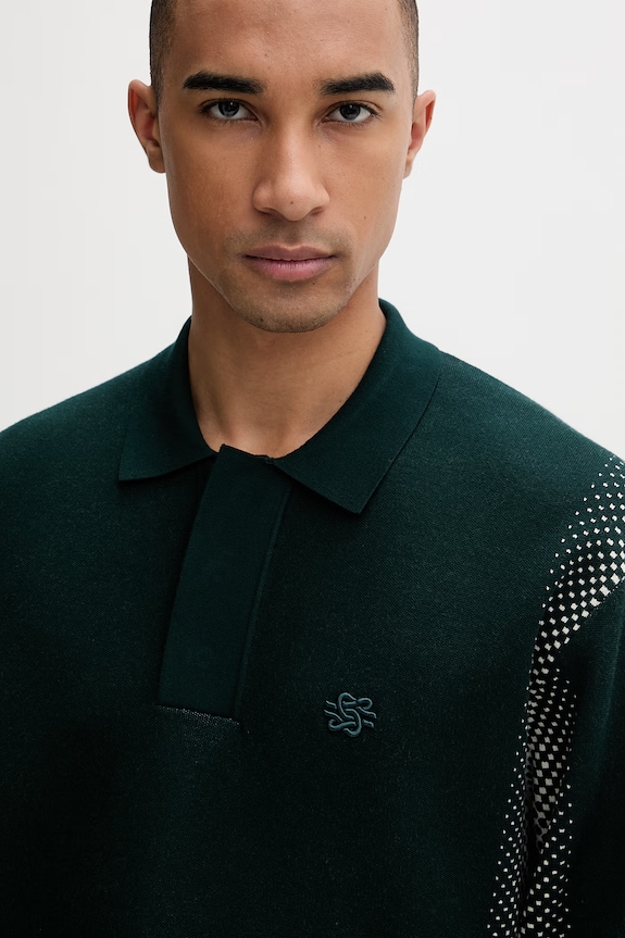 Filling Pieces pulover bărbătesc cu vâscoză Knit Shirt Rugby verde 422571500243