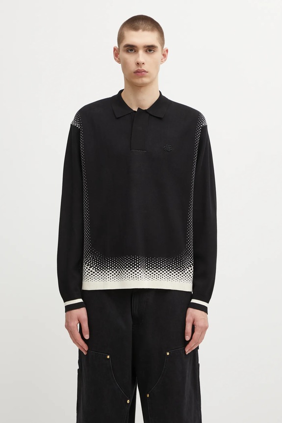 Filling Pieces Knit Shirt Rugby sweter z wiskozą męski czarny 422571500243