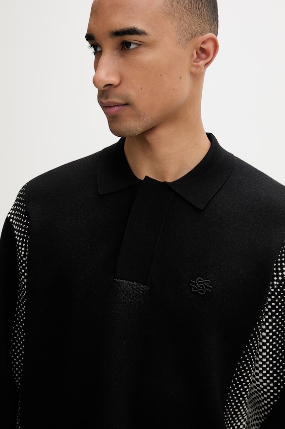 Filling Pieces pulover bărbați cu vâscoză Knit Shirt Rugby negru 422571500243