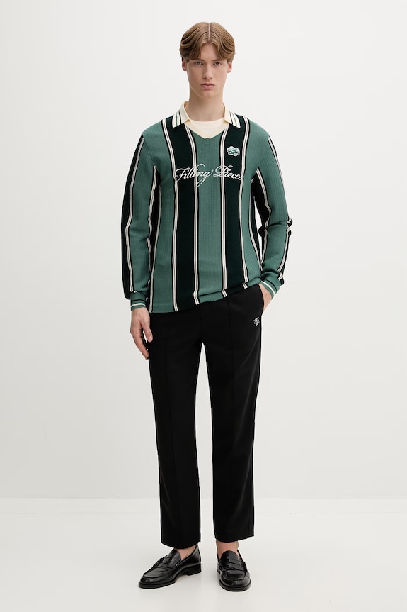 Filling Pieces sweter męski z wiskozy Knit Football Jersey 422574500148 zielony AW25