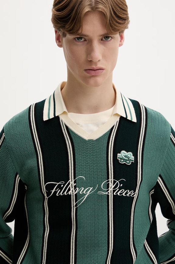 Filling Pieces sweter męski z wiskozy Knit Football Jersey zielony 422574500148