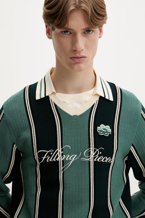 Filling Pieces sweter męski z wiskozy Knit Football Jersey zielony 422574500148