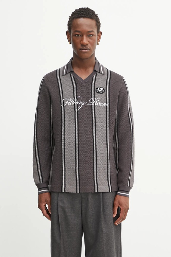 Filling Pieces Knit Football Jersey sweter z wiskozą męski pozostałe szary 422574500148