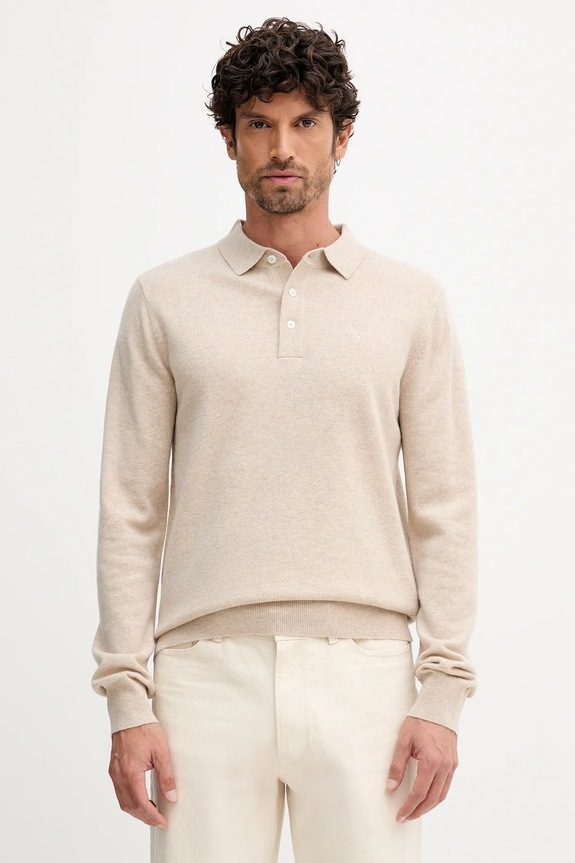 Barbour gyapjú pulóver HUTHERSTON gyapjú bézs MKN1670