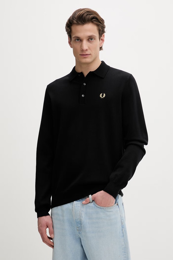 Vlnený sveter Fred Perry melanž čierna K4535