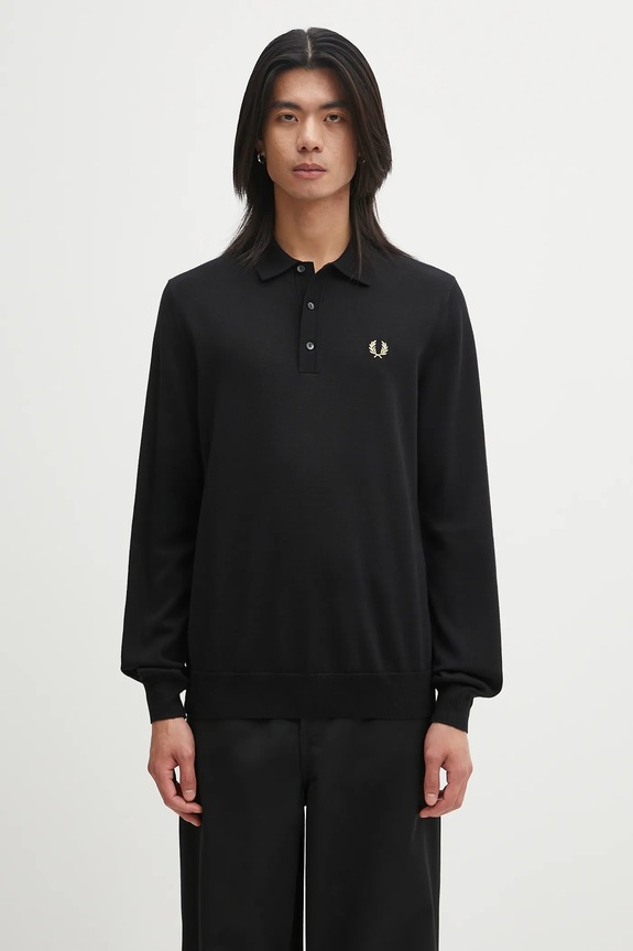 Пуловер с вълна Fred Perry меланж черен K4535