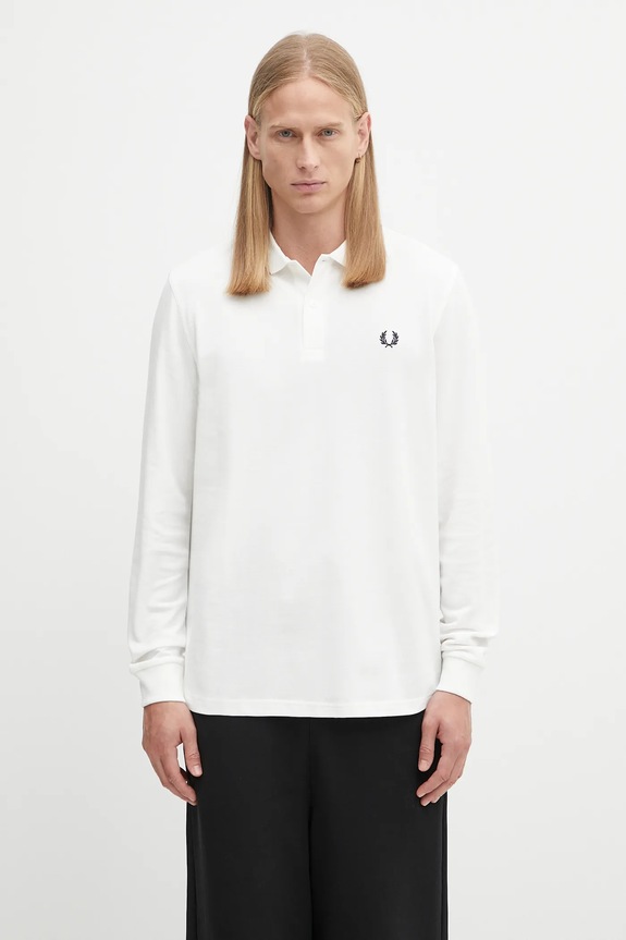 Bavlněné tričko s dlouhým rukávem Fred Perry regular bílá M3636
