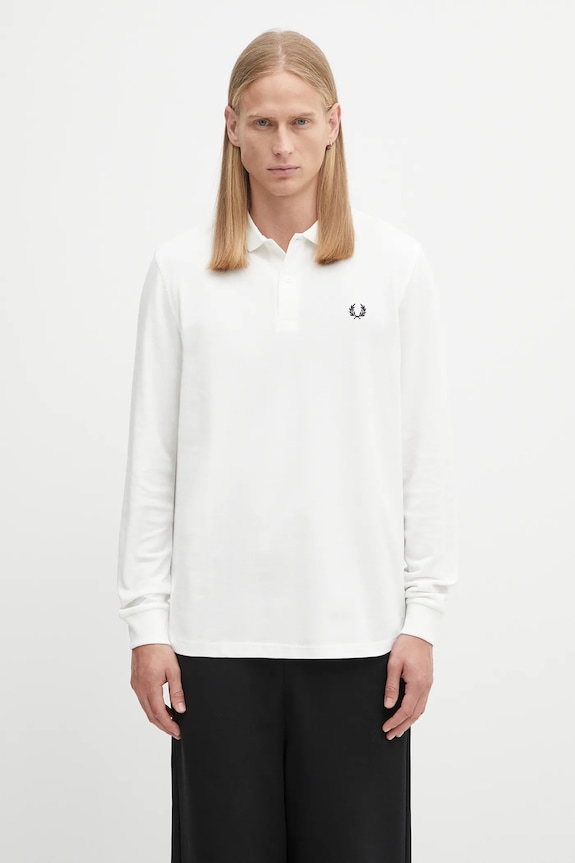Bavlněné tričko s dlouhým rukávem Fred Perry regular bílá M3636