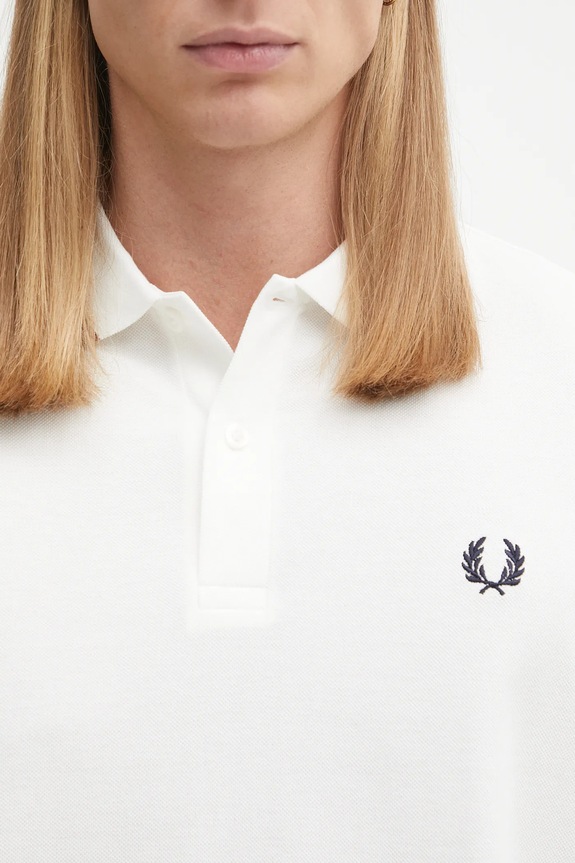 Bavlněné tričko s dlouhým rukávem Fred Perry bílá M3636