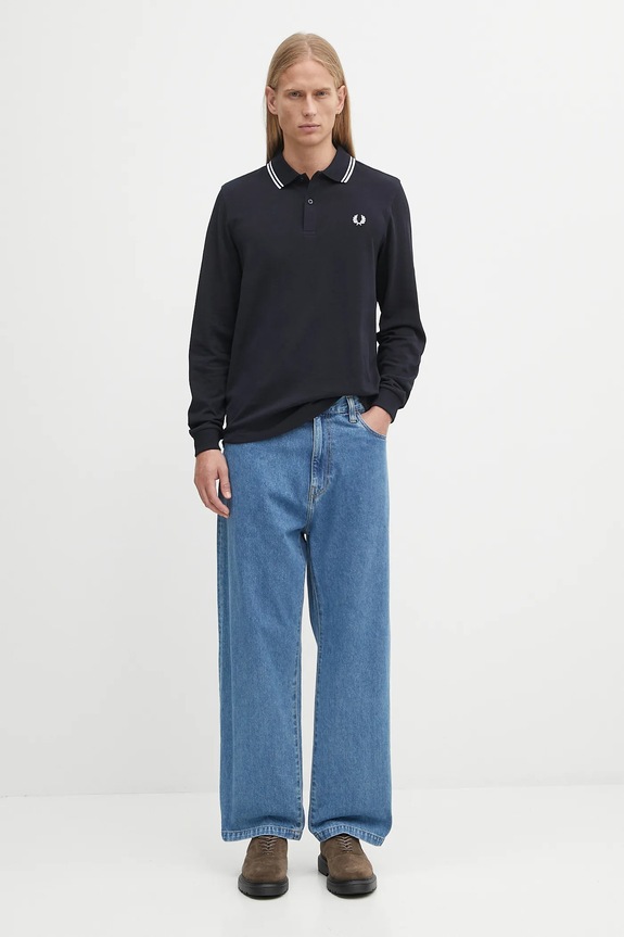 Fred Perry cotton longsleeve top M3636 navy