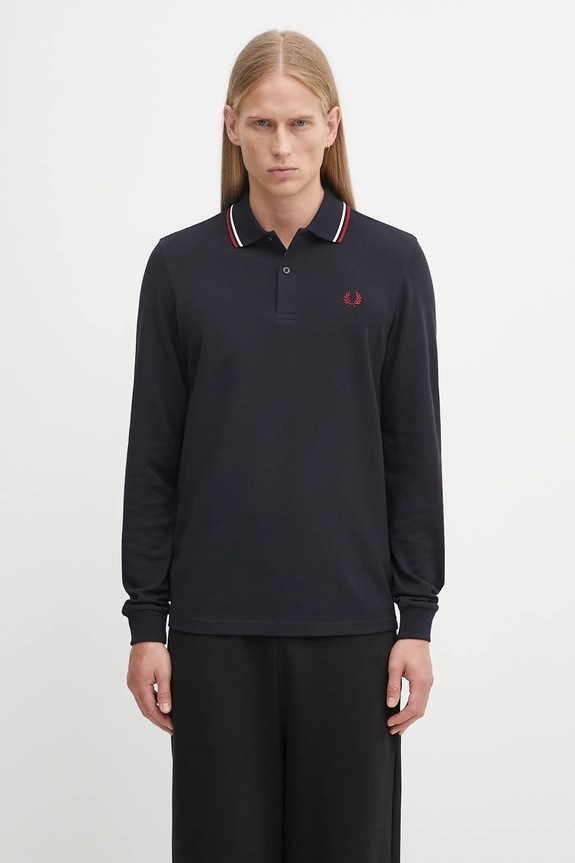 Βαμβακερή μπλούζα με μακριά μανίκια Fred Perry κανονικό σκούρο μπλε M3636
