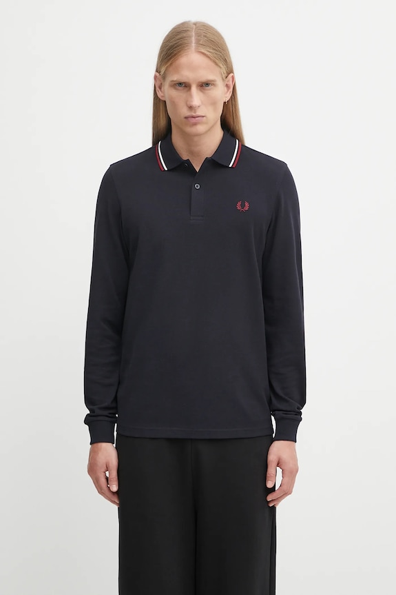 Βαμβακερή μπλούζα με μακριά μανίκια Fred Perry κανονικό σκούρο μπλε M3636